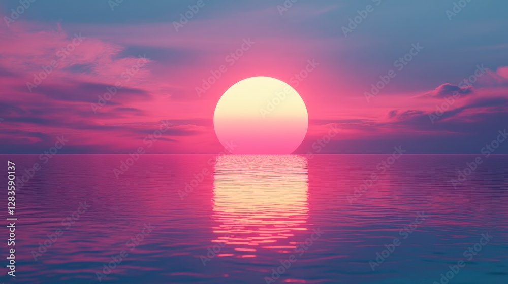 Vaporwave Sunset Over Calm Ocean with Pink and Purple Sky Pixelated Retro Art Vaporwave Sunset Over Calm Ocean with Pink and Purple Sky Pixelated Retro Art