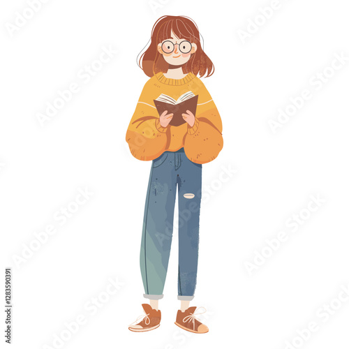 Woman Bookworm book art illustration vector