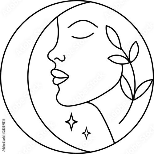 Woman face and leaf branch vector illustration