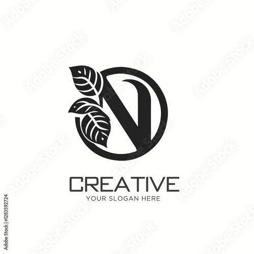 Letter N with Leaf Circle logo design