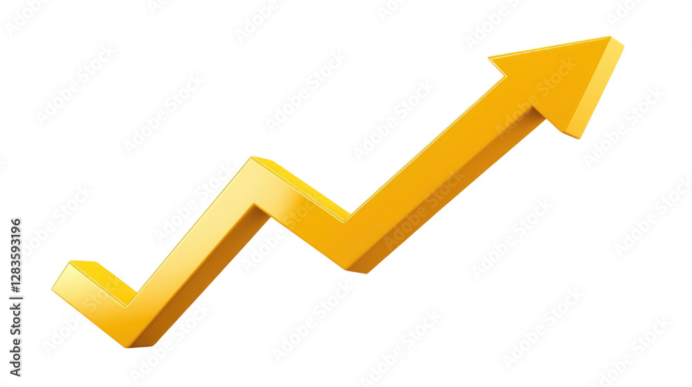 Growth trend arrow moving upward in yellow color isolated on transparent background, PNG Growth trend arrow moving upward in yellow color isolated on transparent background, PNG