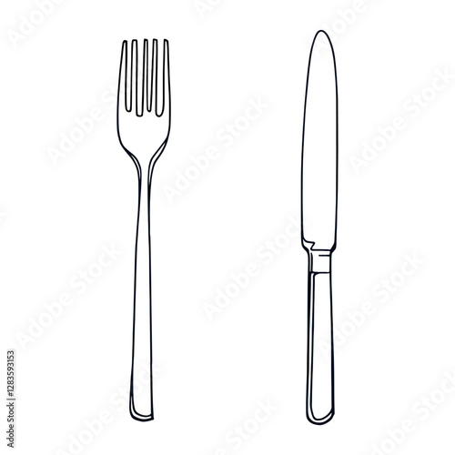 Fork and knife cutlery line art vector