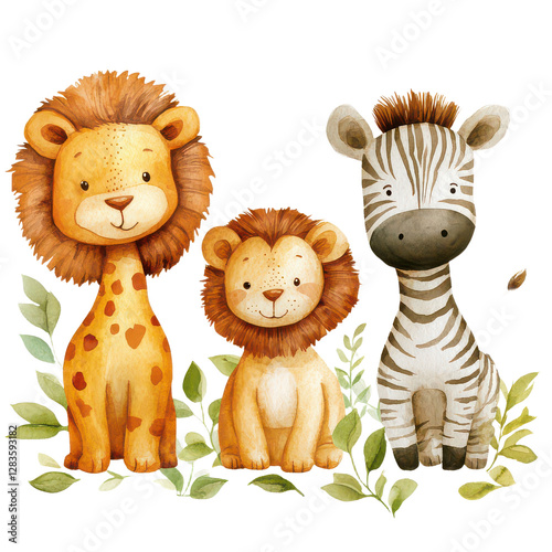 Cute Safari Animals on transparent background
