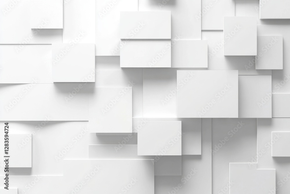 White abstract geometric surface with squares and rectangles creating modern pattern White abstract geometric surface with squares and rectangles creating modern pattern