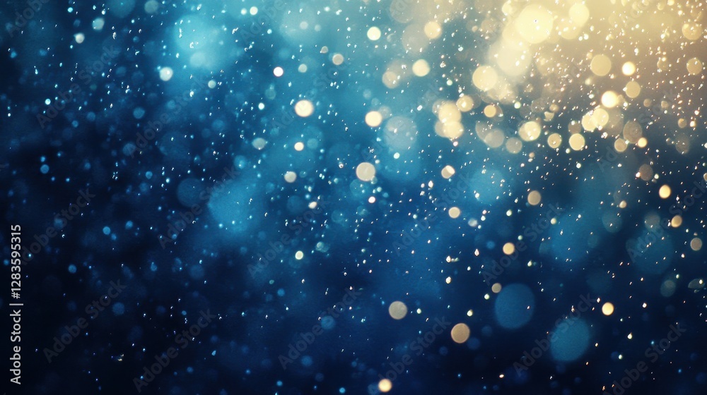 Fototapeta premium Abstract blue and gold festive background with blurred lights and bokeh effect