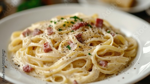 Creamy Carbonara Pasta Dish on Table
