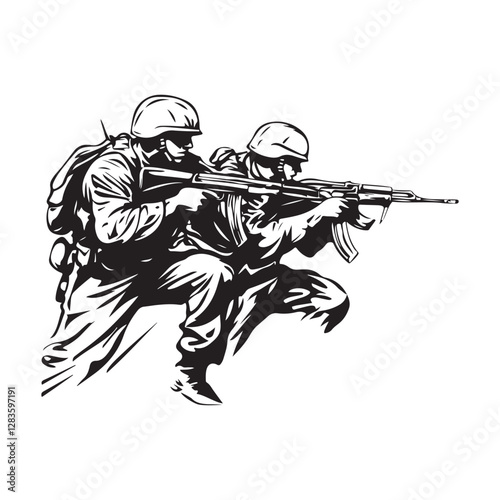 Military Action Vector Image. Soldier Action Vectors isolated on white background.