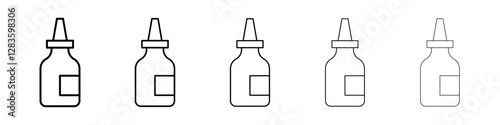 Nasal spray bottle icon set in different stroke sizes