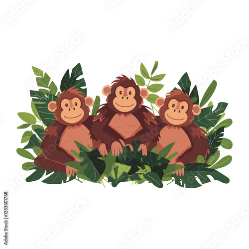 Orangutans in jungle animal set illustration orangutan wildlife vector