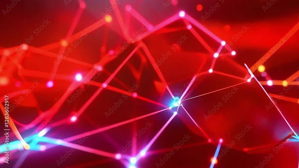 A complex network of interconnected lines and dots, creating a visually striking and abstract composition.