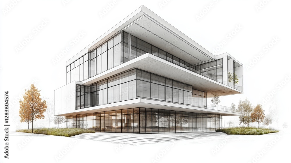 Modern Architectural Design in Clean Vector Illustration Style Modern Architectural Design in Clean Vector Illustration Style