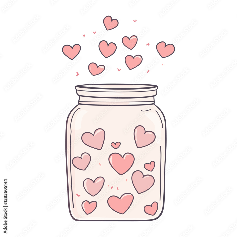 Cute tiny pink hearts in a jar design illustration container vector Cute tiny pink hearts in a jar design illustration container vector