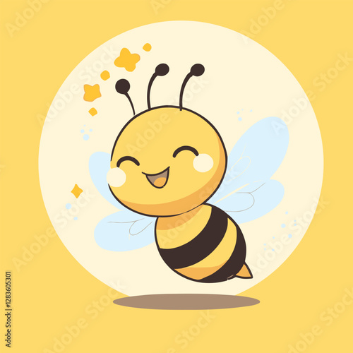 Vector Cartoon Illustration of a Cute Happy Bee Icon