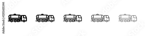 Tank truck icon set in different stroke sizes