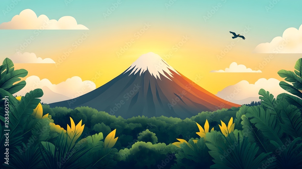 Fototapeta premium The peaceful morning scenery of the volcanic crater