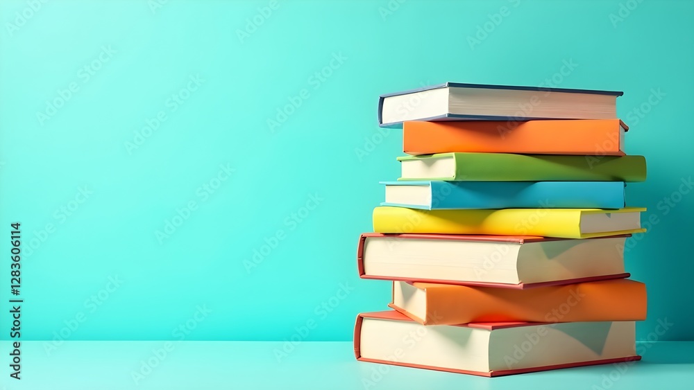 Colorful Books Stack - Turquoise Background Colorful Books Stack - Turquoise Background