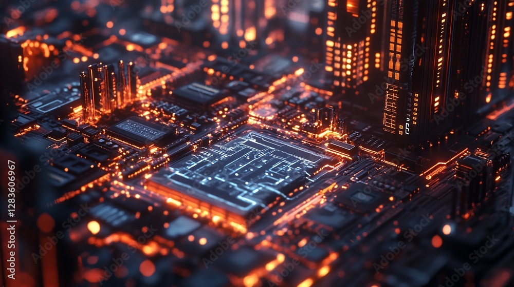 Glowing futuristic circuit board, intricate design, technology. Glowing futuristic circuit board, intricate design, technology.