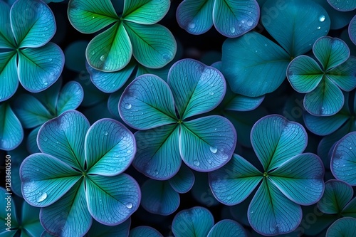 Repeating seamless vector pattern of scattered clovers and shamrocks, symbolizing luck, good fortune. St Patrick’s Day background, decorations, invitations, banner, designs to evoke festive Irish feel