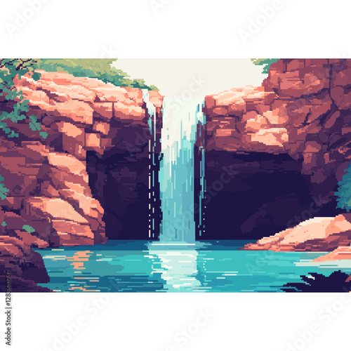Waterfall illustration pixelated scenery vector