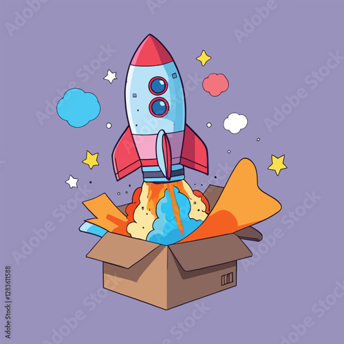 space rocket cartoon illustration vector icon sticker
