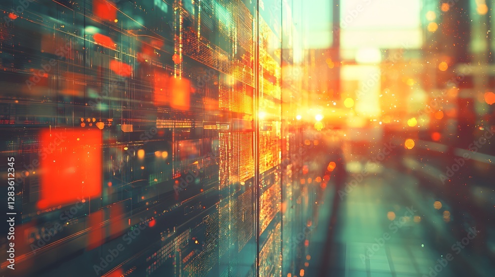 Obraz premium Colorful CDs neatly arranged on glass shelves and stylish speakers