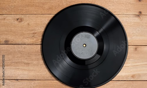 Flat Lay Vinyl Disc with Wooden Background