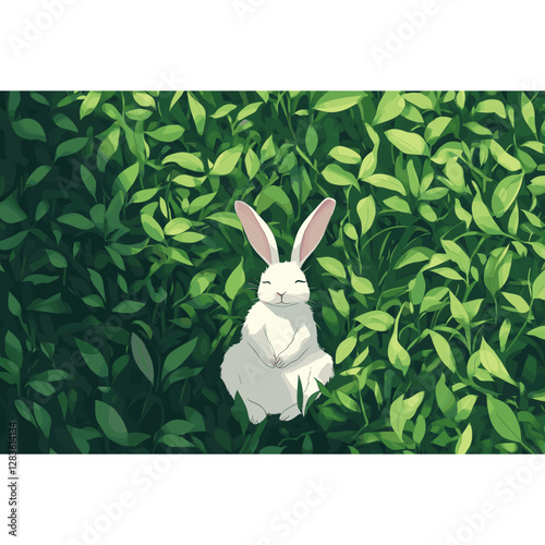 Grass field with rabbit illustration green peaceful vector