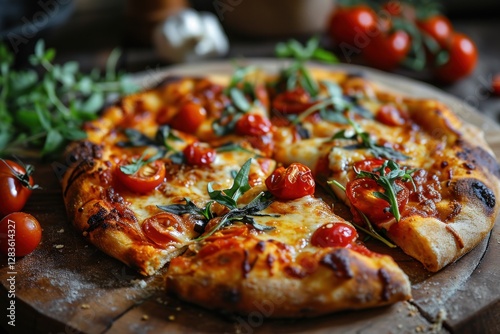 Wallpaper Mural Pizza. Pizza New York Style, Classic Thin-Crust Pizza with Tomato Sauce, Mozzarella Cheese, and Savory Toppings, Iconic Pizza Isolated on Background with Copy Space. Torontodigital.ca