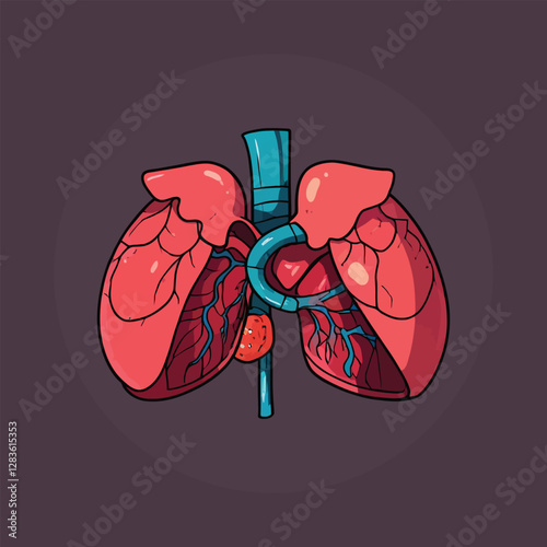 Playful Cartoon Illustration of Lungs and Heart: Whimsical Medical Art