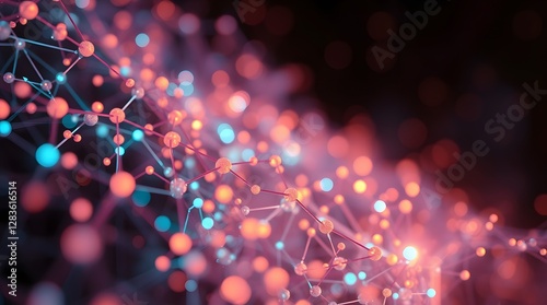 Neural network concept, polygon mesh, cloud computing, cybersecurity, and internet business. Cyber big data flow. Blockchain, Artificial intelligence concept. Abstract background 3D illustration