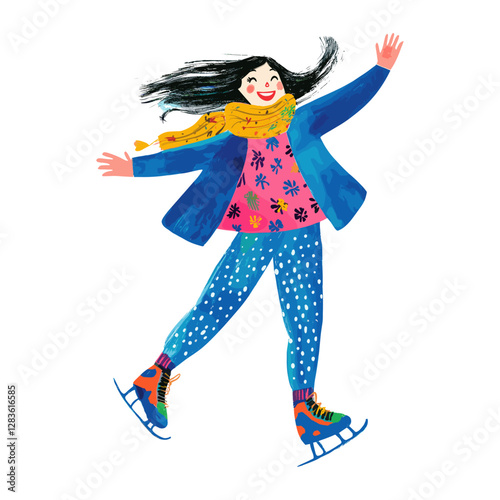 Girl wear ice-skate shoes illustration skates happy vector