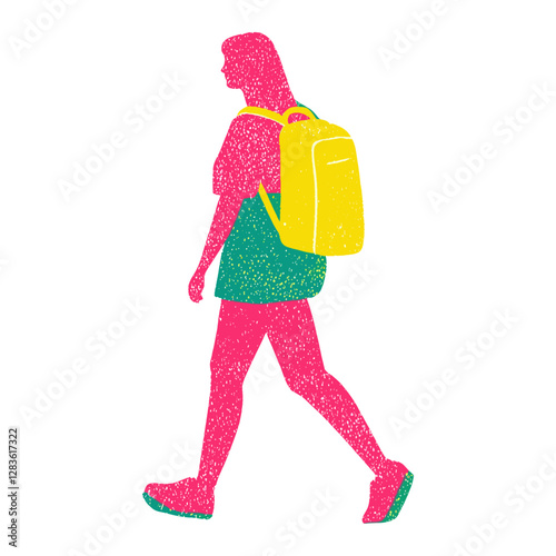 Side people walking woman backpack person illustration vector