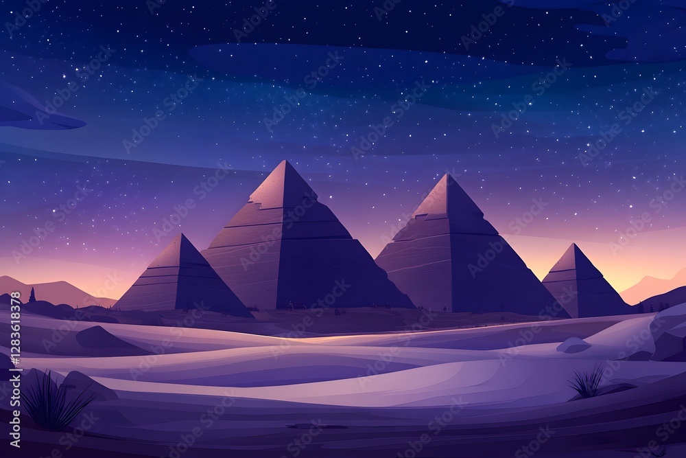 Fototapeta premium Egyptian pyramids illuminated by starlight