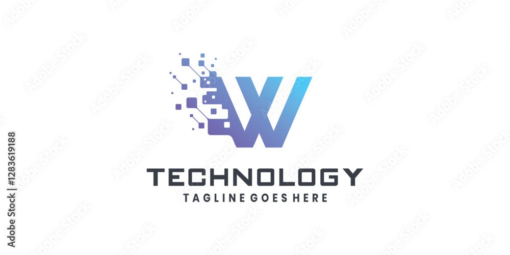 Letter W logo design for technology