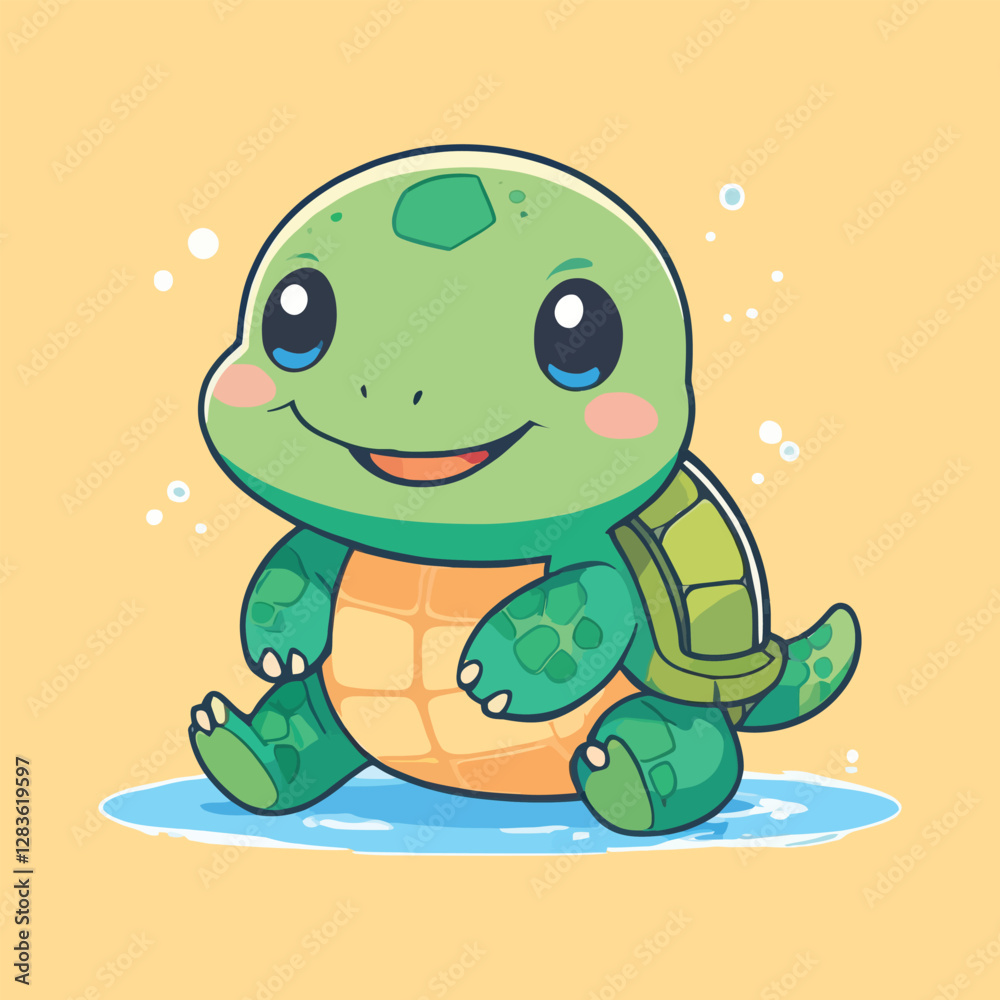 Fototapeta premium Cute Cartoon Turtle: Adorable Kawaii Character Illustration for Children