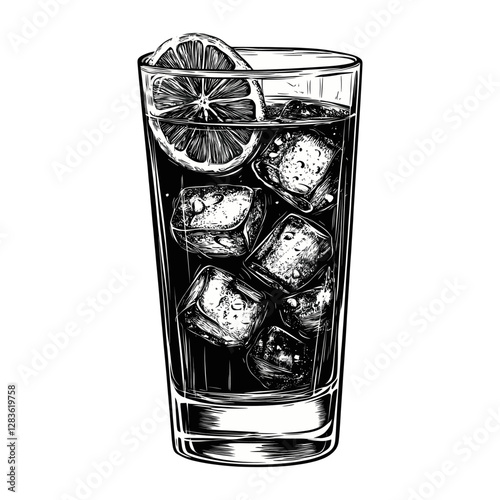 A long glass cocktail engraved isolated drink vector illustration beverage black white vector