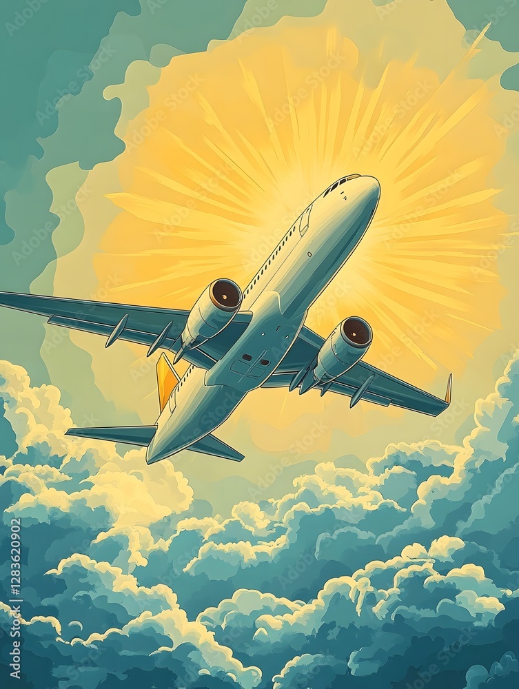 A plane taking off in the morning sunshine A plane taking off in the morning sunshine