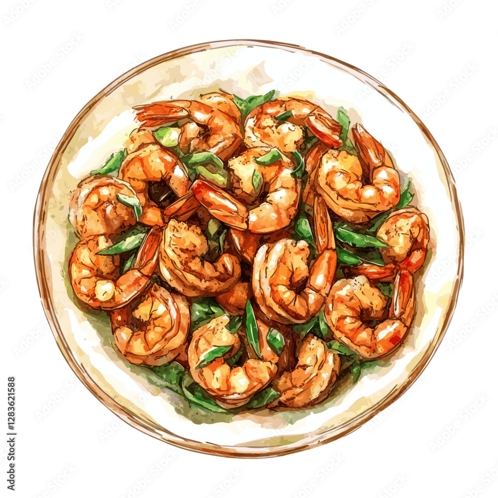 Illustration background white fried shrimp Asian-style vector Illustration background white fried shrimp Asian-style vector