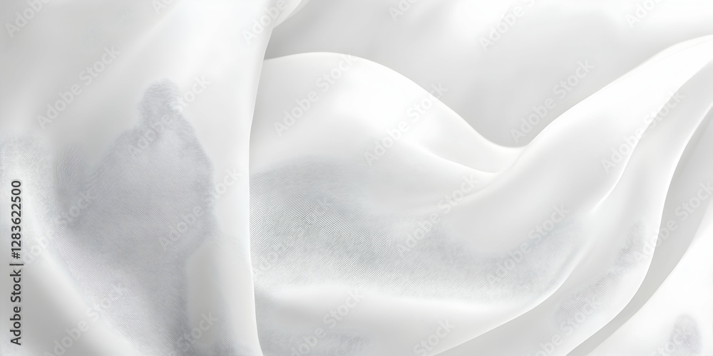Fototapeta premium A close-up of white silk fabric, smooth and shiny with soft folds and delicate creases, capturing the texture and beauty of fine fabrics