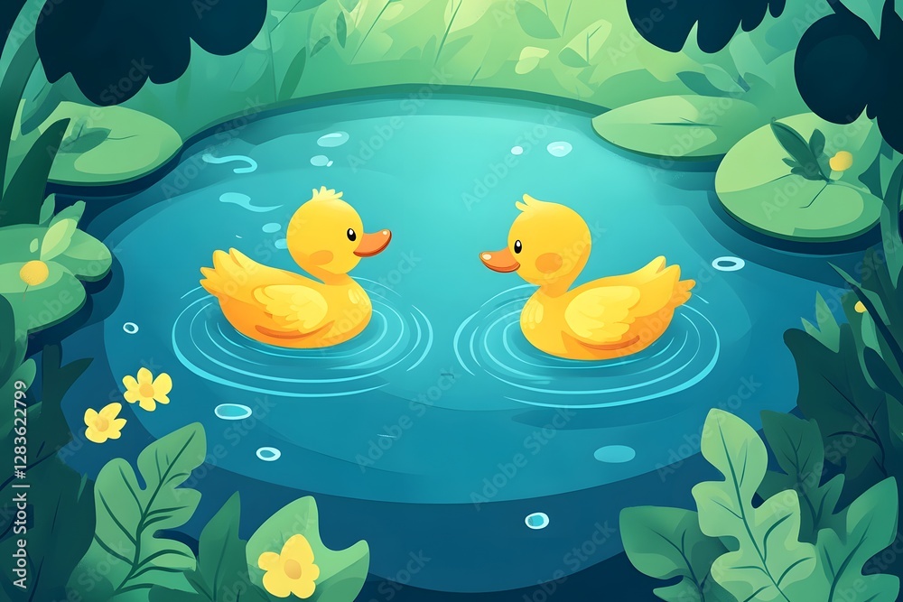 Obraz premium Colorful mandarin ducks swimming on the lake in spring