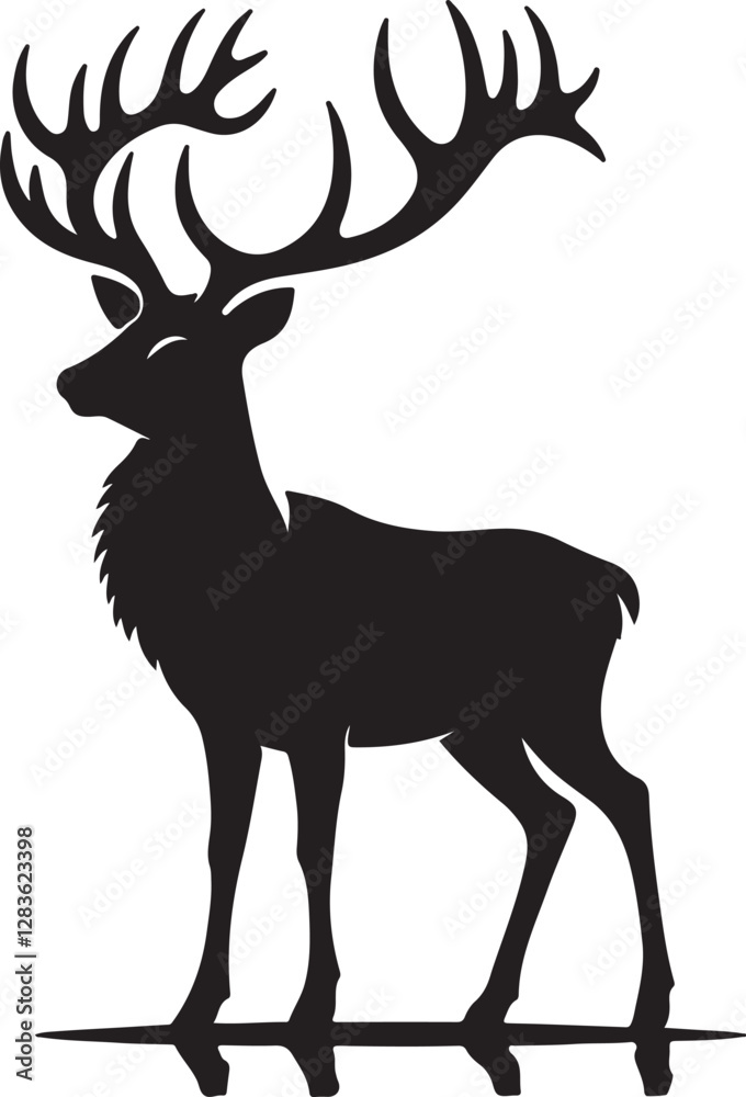 Fototapeta premium Deer Wild deer. Deer antlers shilhouette. Vintage wildlife logo. shilhouette of deer with big horn. A Deer shilhouette Illustration vector .