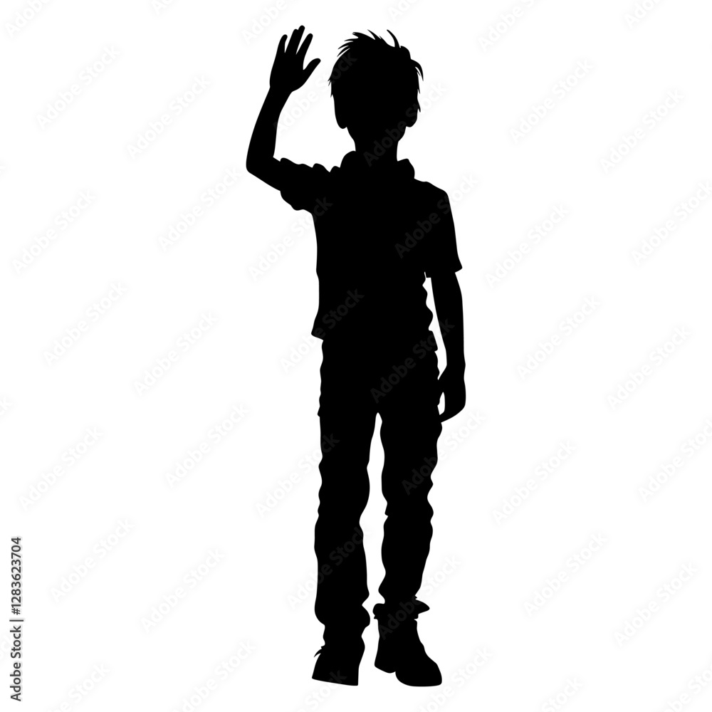 Boy waving hand silhouette illustration graphic vector Boy waving hand silhouette illustration graphic vector