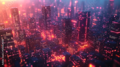 Wallpaper Mural Futuristic cityscape with glowing red and purple lights creating a captivating night view Torontodigital.ca