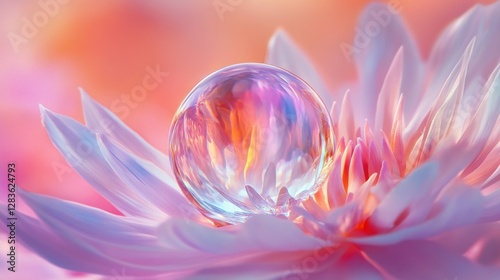 wildflower meadow Delicate flower with a crystal orb reflecting soft colors and gentle hues.