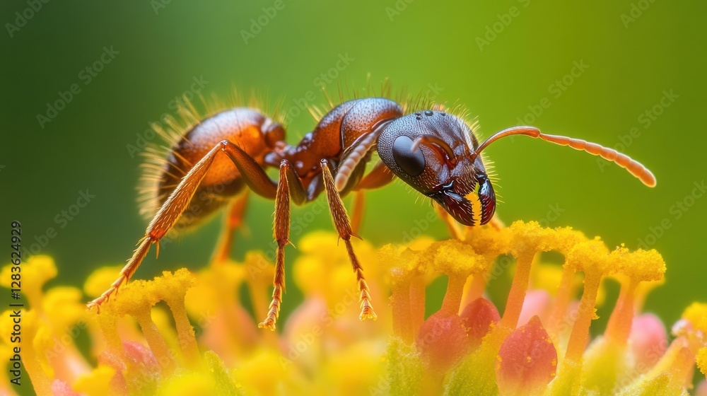 wildflower meadow Close-up of an ant perched on vibrant yellow flowers, showcasing intricate details and colors. wildflower meadow Close-up of an ant perched on vibrant yellow flowers, showcasing intricate details and colors.