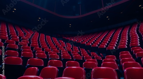 Red chairs in a theater, row of seats, advertising photo shoot photo