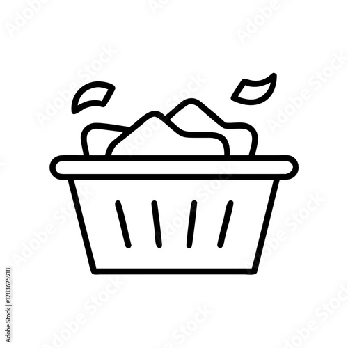 Laundry basket with clothes icon in black outline style