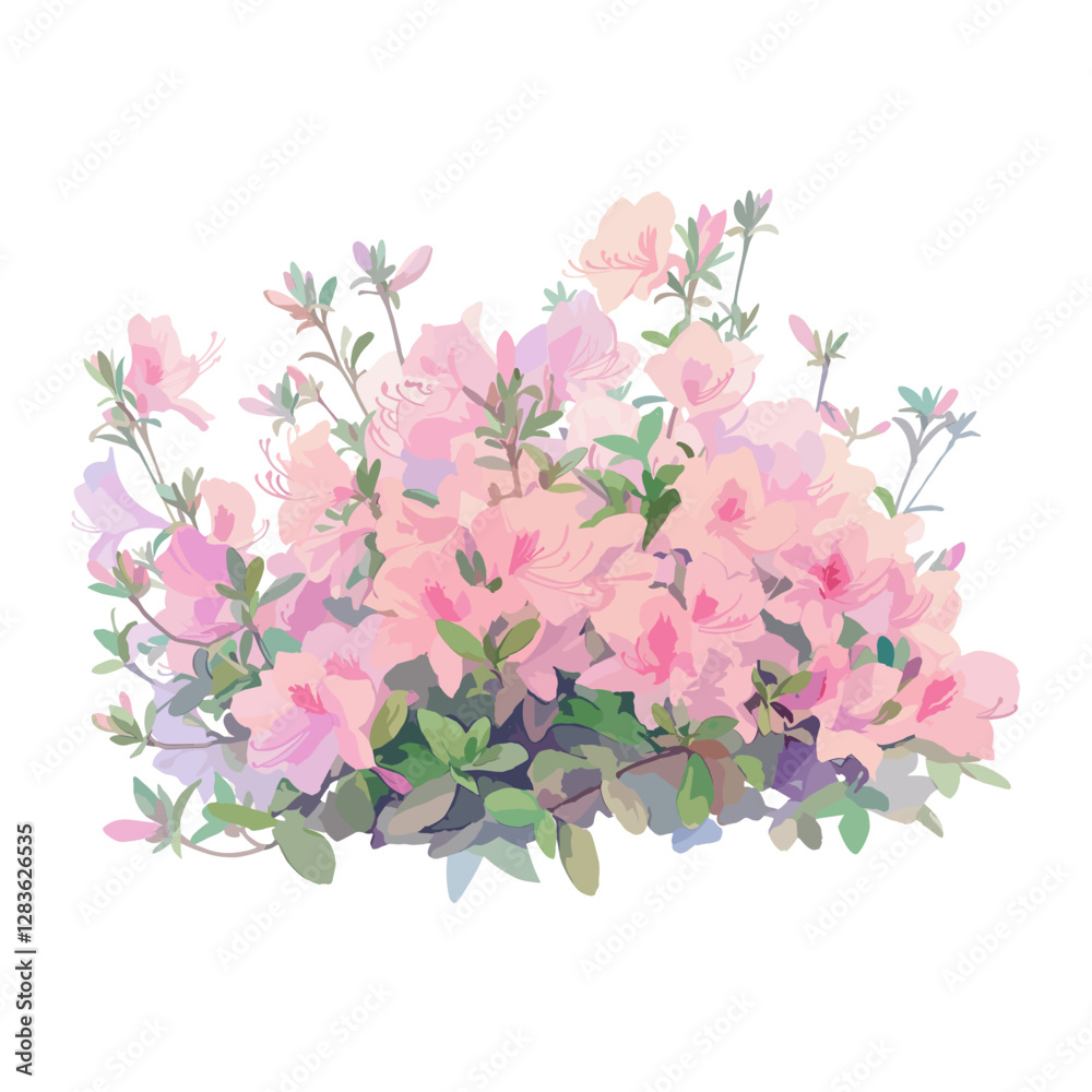 Fototapeta premium Azalea Bush art illustration watercolor vector