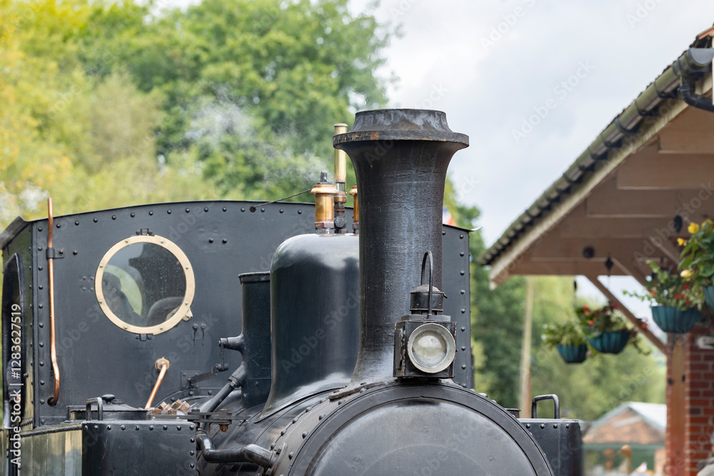 Newcastle-under-Lyme, Staffordshire-united kingdom October, 20, 2023 Steam locomotive engine in a station Newcastle-under-Lyme, Staffordshire-united kingdom October, 20, 2023 Steam locomotive engine in a station