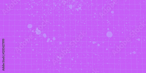 Layered purple texture, checkered paper and halftone dots. Neon ink splashes and paint stains, chaotic grunge composition.
